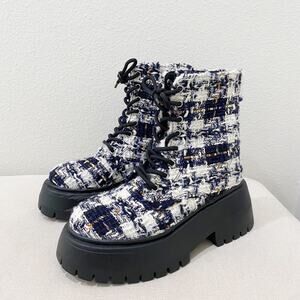 aqua platform lace up combat plaid tweed boots size 6